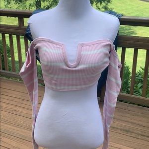 off the shoulder striped crop top
